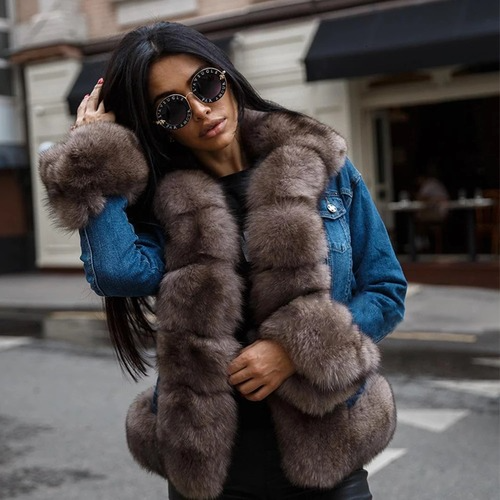 denim genuine fur coats & jackets