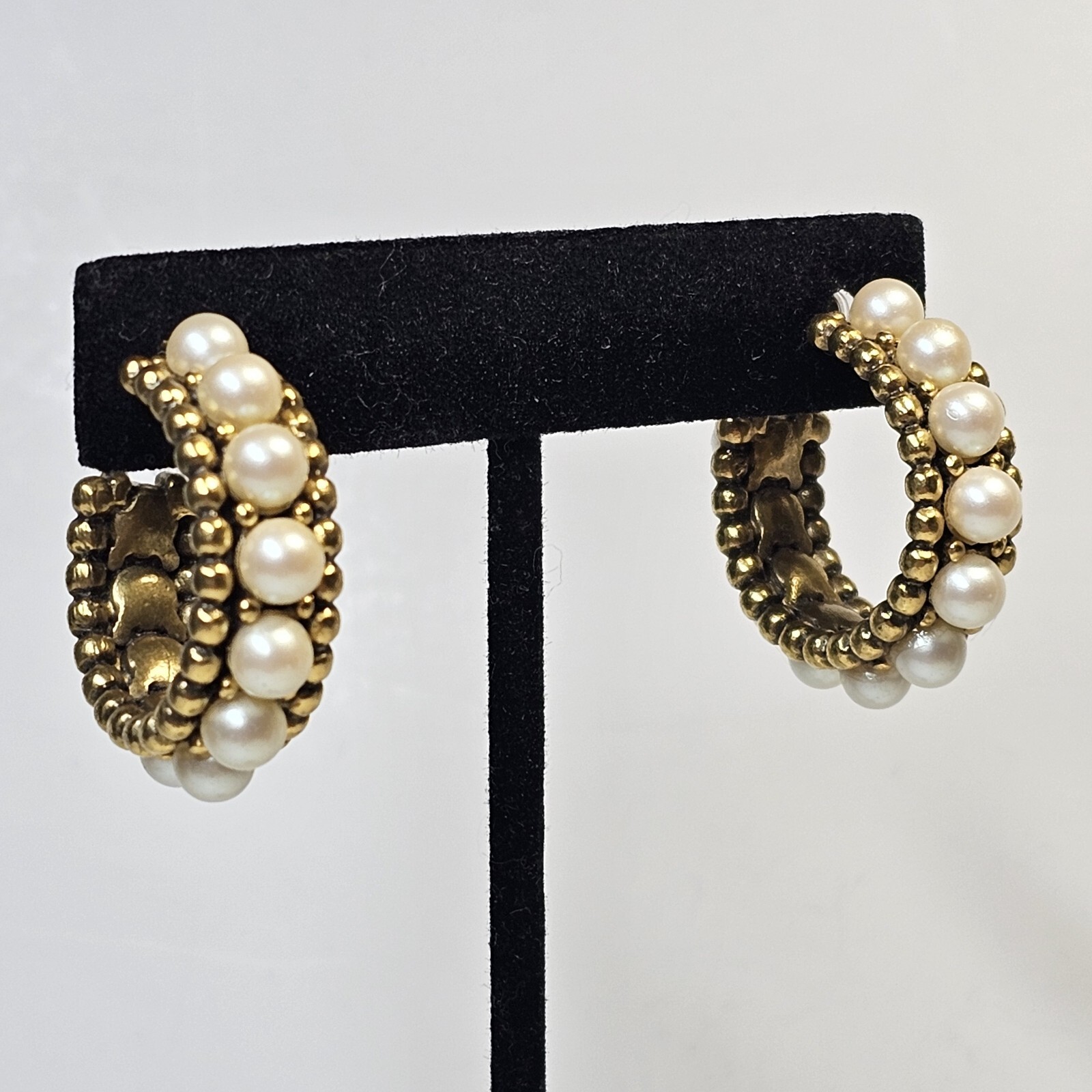 Vintage signed Yves Saint Laurent YSL Gold tone Faux Pearl Hoop
