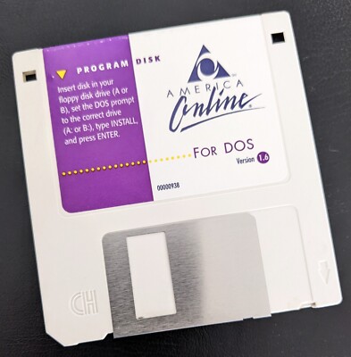 America Online Ver 1.6 Collectible Install Disk for DOS, Vintage AOL Floppy 1993