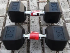 2 Weider Rubber Coated Hex Dumbbells Weights 30 lb Pair 60 lbs Set Black Chrome!