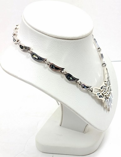 JEF 950 Sterling Silver Signed TAXCO MEXICO Abalone Collar Necklace No Scrap - Picture 3 of 8