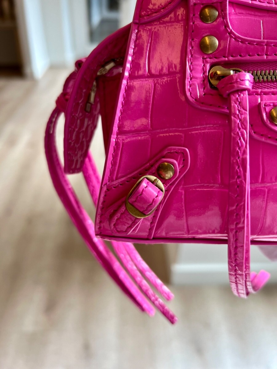 Balenciaga Neo Classic Nano Size In Bright Pink Croco Balenciaga Neo Classic Nano Size In Bright Pink Croco