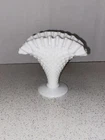 Fenton Milk Glass Hobnail 4” Crimped Edge Fan-Shaped Vase