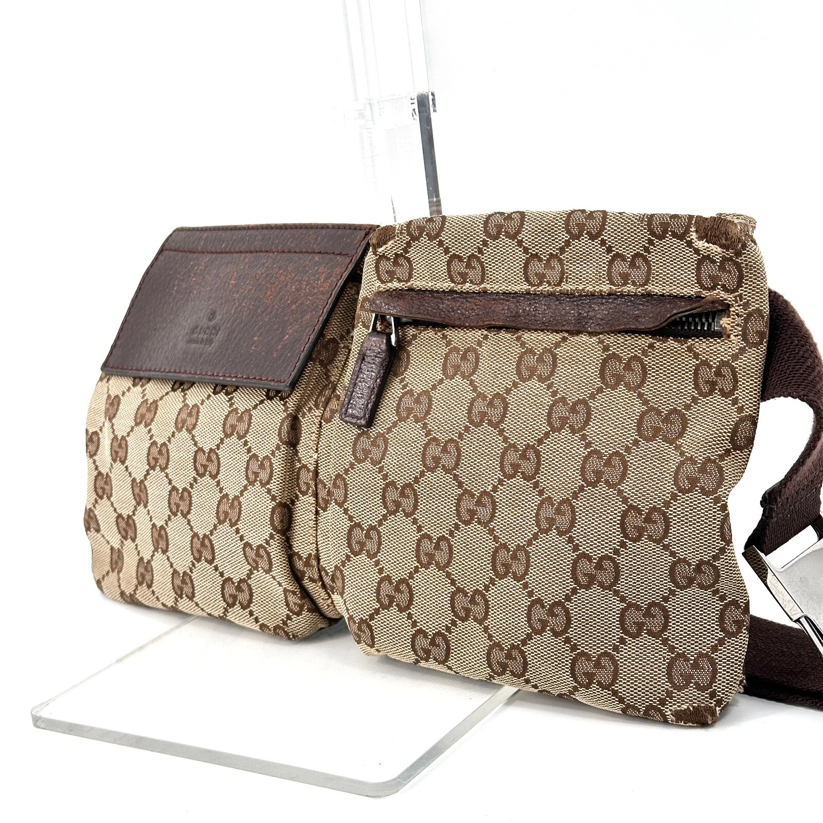 Gucci Body Bag GG toile taille pochette cuir authentique