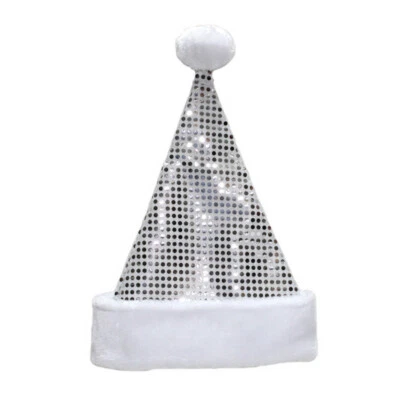Plata Lentejuelas Vacaciones Sombrero Santa Navidad Adulto Mujer Hombre Tapa Pom - Imagen 1 de 4