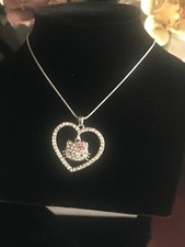 Hello Kitty necklace In Heart Radium Plated Reflective Crystals Rhinestones