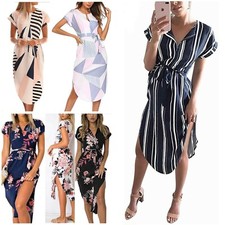 Women's Casual Floral/Geometric Pattern Short Sleeve Spring-Summer Dress w/ Belt