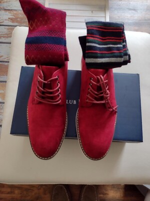 Men\'s Faux Suede Red Oxford Shoes-SZ 10 w/Socks! The Wendes - A Deep Red Sock with Gold T-Suns – Southern  main image 4