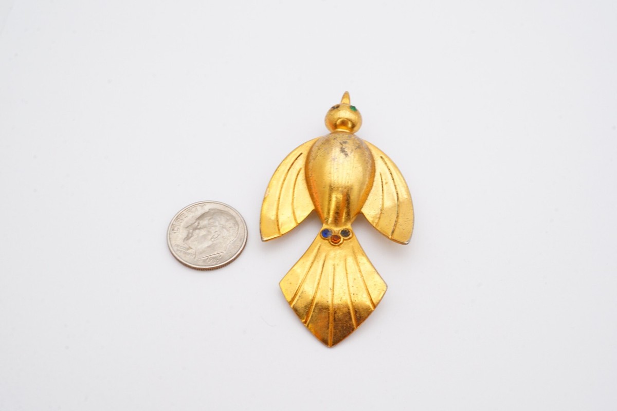 Vintage Coro Pegasus Brooch Pin Gold Tone Swallow Dove Bird