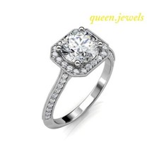 Halo Engagement Wedding Ring 3CT Round Cut Lab-Created Diamond 14K White Gold FN