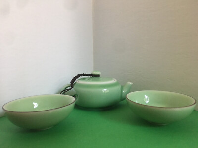 DARLING CHINESE MINI 4-piece CERAMIC TEA SET W/HANDCRAFTED GIFT BOX - NIB