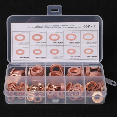 200PCS Washers Gasket Set 9 Sizes Flat Ring Seal With Plastic Box