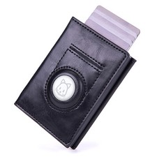Airtag Wallet Case Genuine Leather Credit Card Holder Magnetic Air Tag Cover