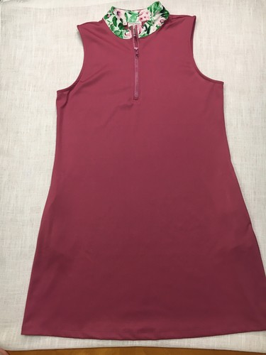 Tommy Bahama Golf Mini Dress Large Athletic 1/4 Zip Pink Floral Mock Neck Tennis - Picture 10 of 14