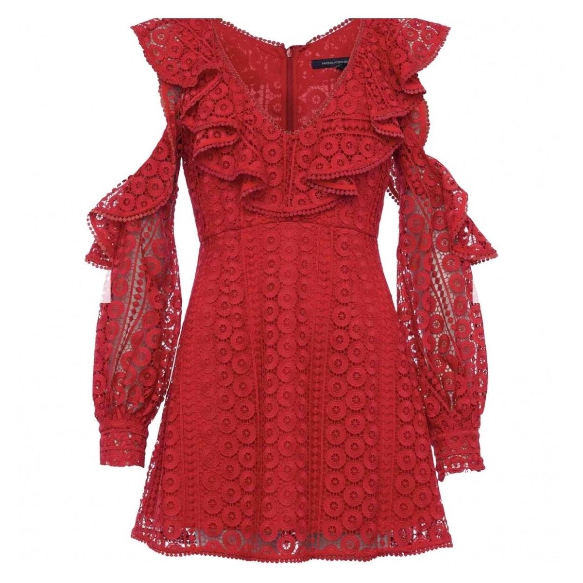 French Connection Massey Red Lace V-Neck Cold Shoulder Mini Dress Size 4