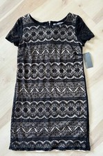 NWT Donna Ricco Short Sleeve Black Lace Cocktail Dress Black Tie Event Size 4