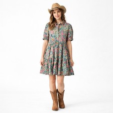 NATURAL LIFE Tiered Midi Dress Sz XS Multi Floral Cottagecore Hippie Boho Chic