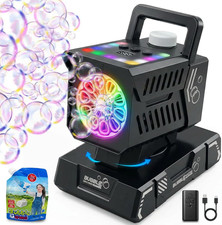 Rechargeable Bubble Machine with Remote, RGB Lights Auto Rotation 300Ml Visi