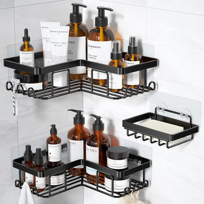YASONIC Corner Adhesive Shower Caddy, with Soap Holder and 12 Hooks, Rustproof S