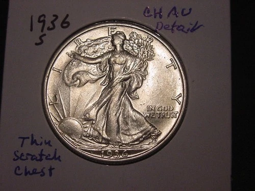1936-S WALKING LIBERTY HALF CHOICE AU DETAILS BETTER DATE NICE LOOK SHIPS FREE
