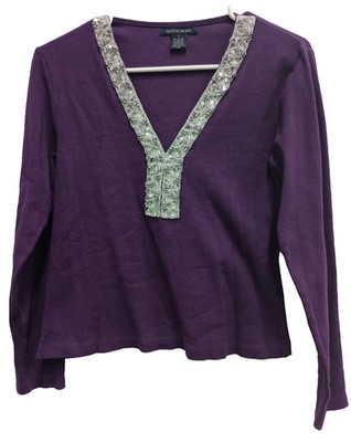 Vintage Y2K Boston Proper Womens Crop Top Size Small Purple Beaded Long Sleeve