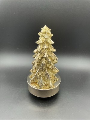 Vtg Solid Brass Musical Christmas Tree Wind Up Figurine Tabletop Decoration