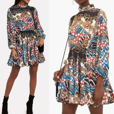 RHODE Caroline Sequin Bead Embellished Georgette Party Dress Black Chain Print M