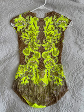 Rhythmic Gymnastics Competition Leotard Neon Yellow Rhinestone Crystal Costume