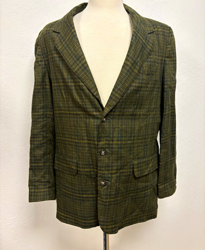 Banana Republic, Vintage 1990s Banana Republic Green Plaid Linen Blazer Mens Size Large 90s