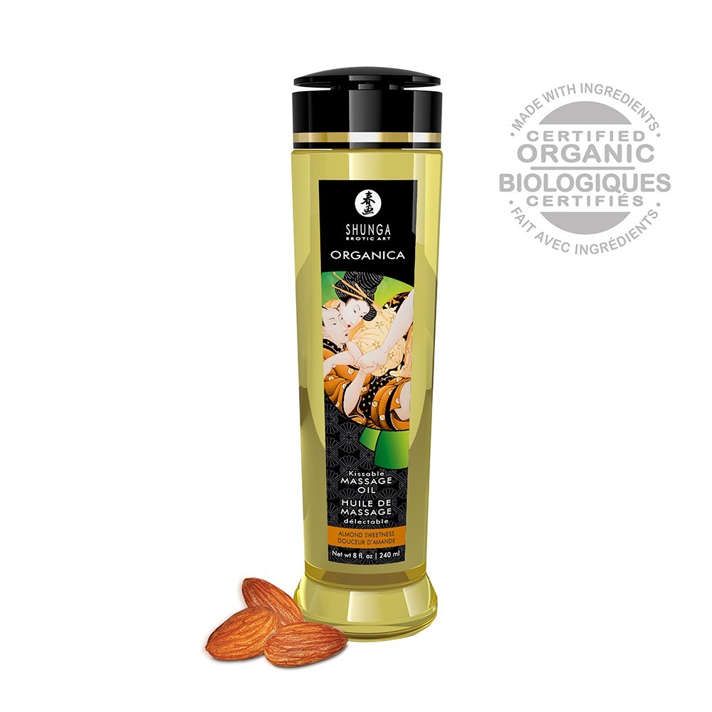 Huile de massage aphrodisiaque bio douceur d'amande 240ml - Soin corps naturel relaxant