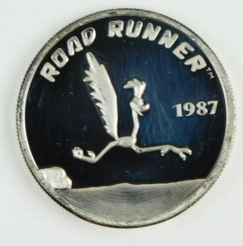 1987 WB Road Runner Looney Tunes 1 Oz 999 Silver Round Impaired Proof C4229