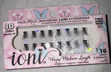 Ioni WISPY MEDIUM 3D Curls Individual Lash Extensions 16 Lashes 3 Strands BLACK