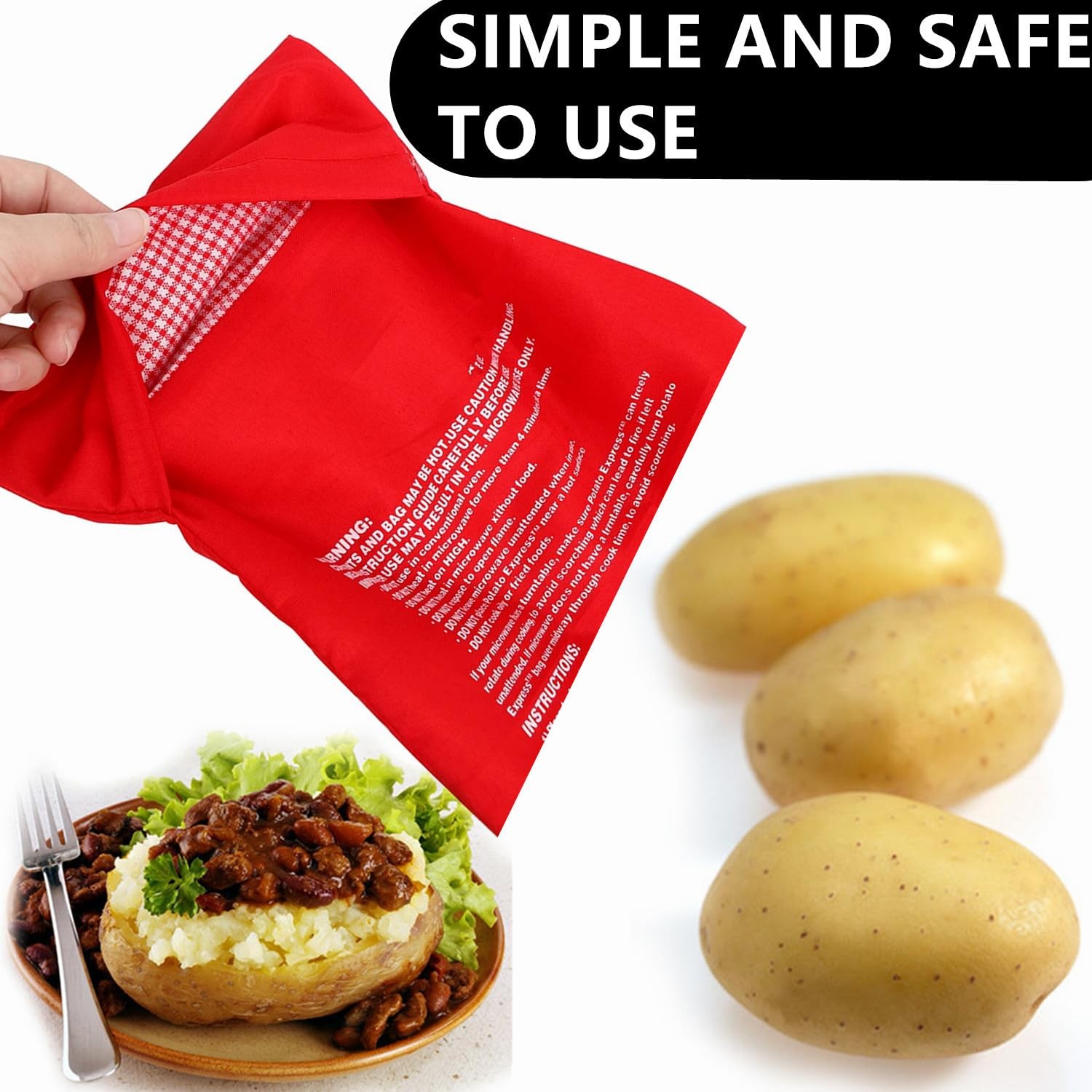 3 Pack Reusable Microwave Potato Bag Baking Pouch Potato Cooker Bags