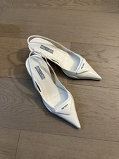  Prada Brushed Leather Slingback Pumps, White, 36