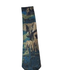 African Influence Hand Made Elephant Blue Neck Tie Vintage