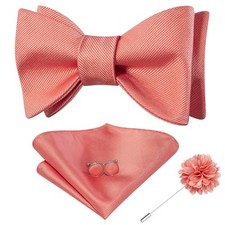 Self Tie Bow Ties and Lapel Pin for Men Paisley Solid Mens Bowtie Coral Pinks
