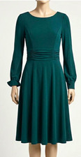 Jessica Howard Womens Green Ruched A-Line Midi Dress Puff Sleeve Petite 8P