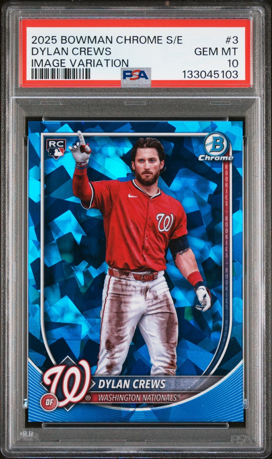 2025 Bowman Chrome Sapphire #3 Dylan Crews RC Rookie Image Variation SP PSA 10