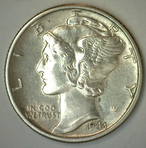 1943 Mercury Dime 10c Silver Uncirculated 10 Cents US Type Coin