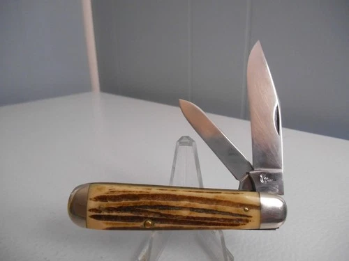 VINTAGE QUEEN STEEL USA 2 BLADE WINTERBOTTOM BONE COKE BOTTLE STYLE POCKET KNIFE