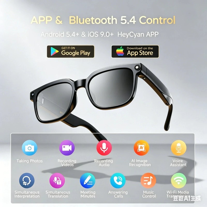 AI Smart Glasses M02S 8MP Camera Translation ChatGPT Item Recognition HeyCyan
