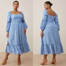 Reformation Mica ES Floral Marie Square Neck Maxi Dress Blue Size 16 NEW