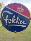 Vintage Porcelain Fokker Round Metal Advertising Sign Crown Logo Blue Red White
