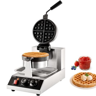 VEVOR Commercial Waffle Maker, 1300W Round Iron, 4Pcs, Silver 