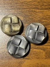 Buttons 3 Tan Gray shank back round plastic vintage 1 1/3 in