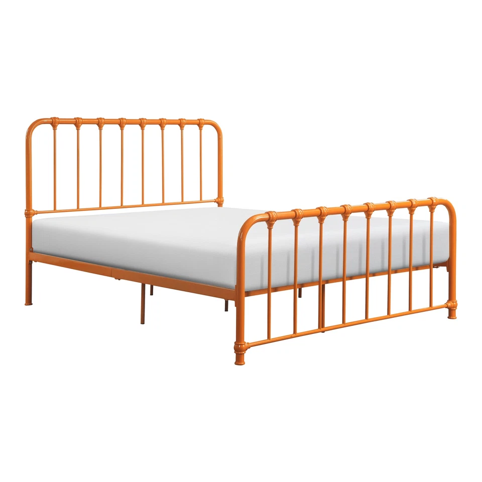 Metal Bed Orange Finish Queen Platform Bed 1pc, Bed in a Box - Image 3 of 4