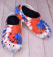 Crocs Tie Dye Graphic Unisex Fur Lined Clogs Red White Blue Men 4 Women 6