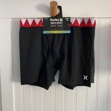 Hurley Boys Teens Shorts Boxer Briefs 2-Pack H2O-Dri Underwear Shark Teeth Large