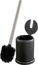 Bath Bliss Toilet Brush & Holder Matte Black, Self Closing Lid, 360° Brush