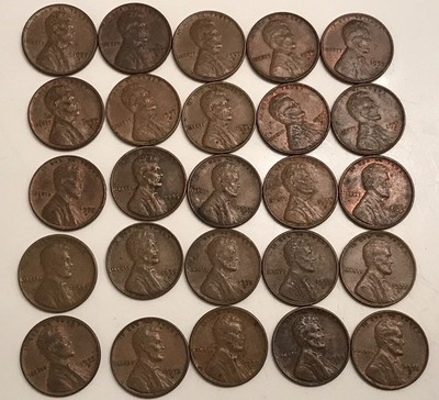 1955D Lincoln Wheat Cent Circulated Lot Of 25 Coins Ships For As Little As $1.32
